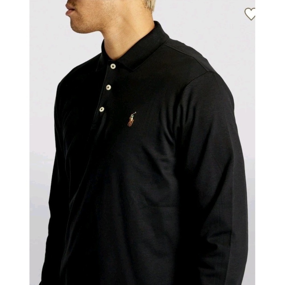 New POLO Ralph Lauren Long Sleeve Pima Cotton Polo Men XL Black Casual Pony Logo